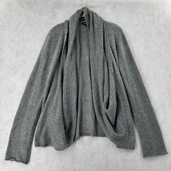 Talbots Cardigan Sweater Attached Scarf Womens L/XL Grey Open - Picture 1 of 7